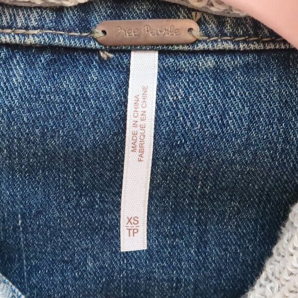 Free People Blue Denim Jean Heather Gray Knit Long Sleeve Hooded Jacket Size XS - Picture 6 of 12